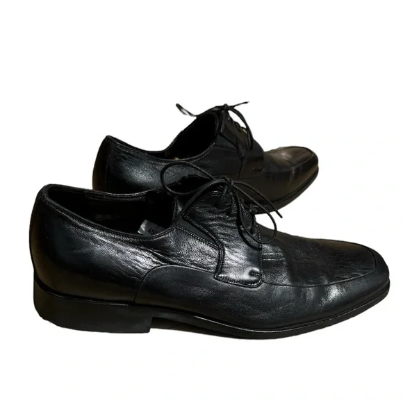 Bruno Magli Black Leather Square Toe Lace Up Dress Shoes